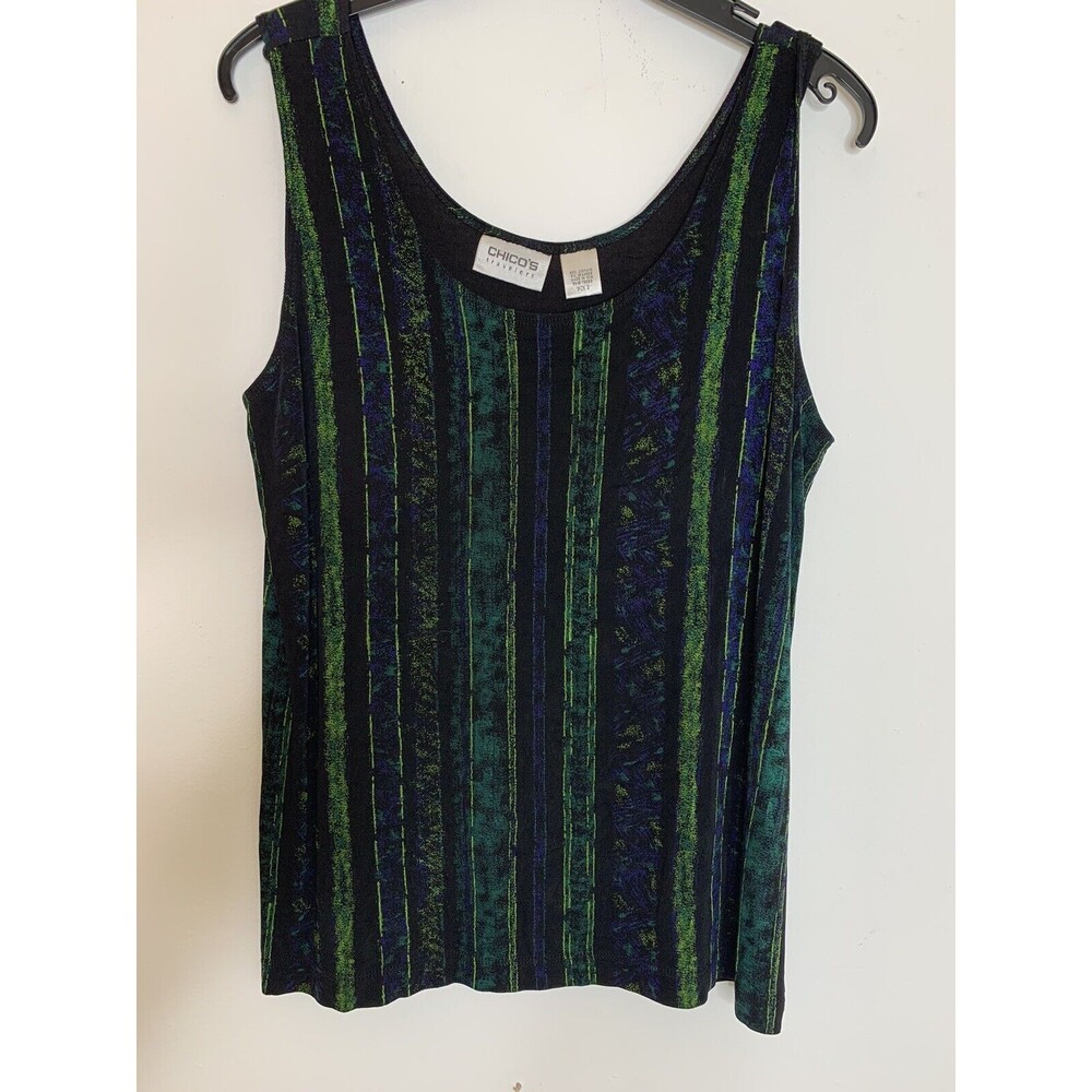 Chico's Travelers Abstract Stripes Vintage Y2K 90s 2 Tank Top Print Green L (09)